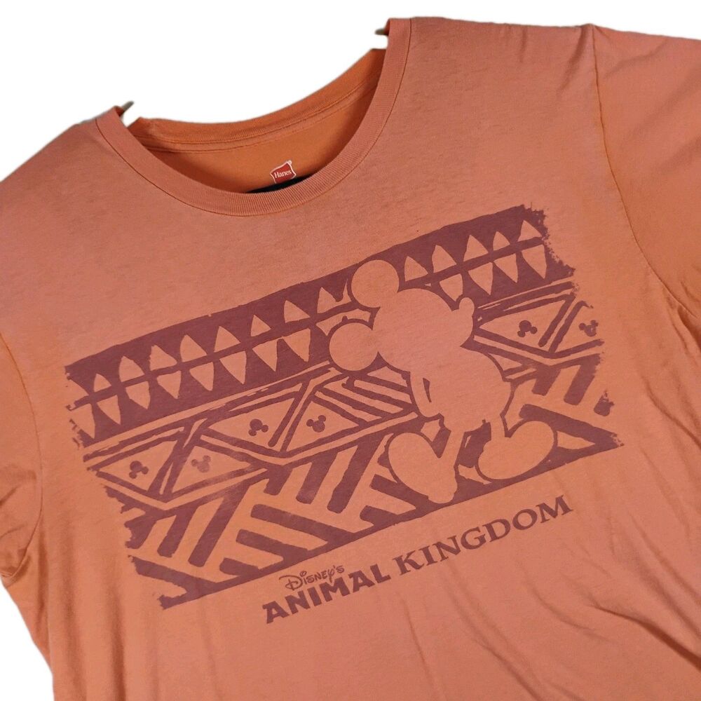 Disney Parks Melon Orange Tribal Animal Kingdom Mickey Silhouette Shirt Large
